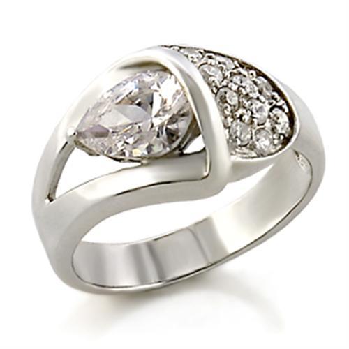 32128 - High-Polished 925 Sterling Silver Ring with AAA Grade CZ  in Clear - Joyeria Lady