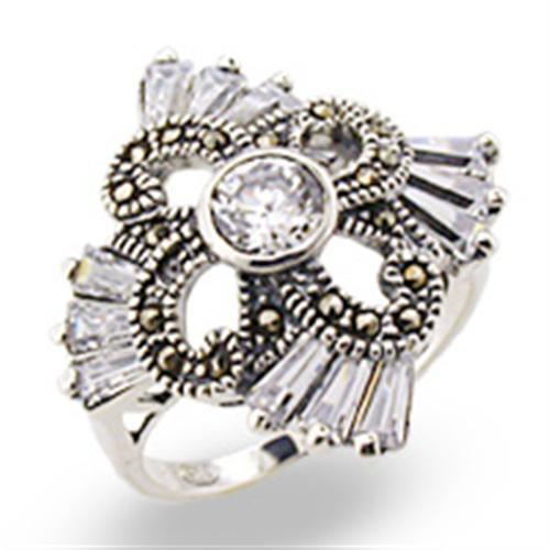 32328 - Antique Tone 925 Sterling Silver Ring with AAA Grade CZ  in Clear - Joyeria Lady
