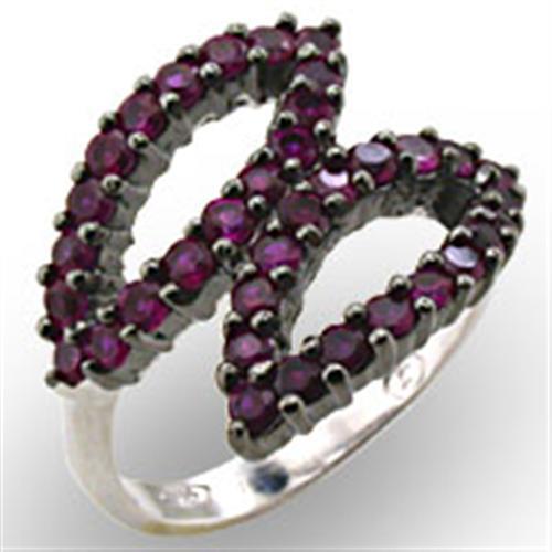32512 - Rhodium + Ruthenium 925 Sterling Silver Ring with Synthetic Garnet in Ruby - Joyeria Lady