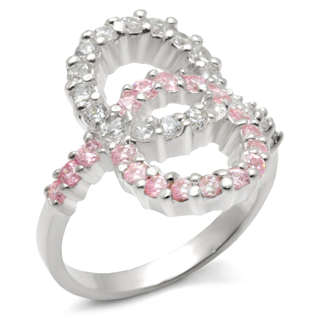 32516 - High-Polished 925 Sterling Silver Ring with AAA Grade CZ  in Rose - Joyeria Lady
