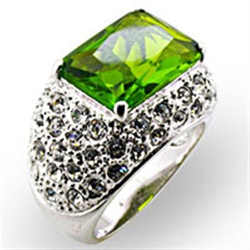 32707 Rhodium Brass Ring with Synthetic in Peridot - Joyeria Lady