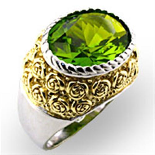 32804 - Reverse Two-Tone 925 Sterling Silver Ring with Synthetic Spinel in Peridot - Joyeria Lady