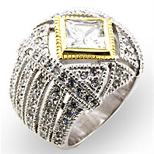32827 - Reverse Two-Tone 925 Sterling Silver Ring with AAA Grade CZ  in Clear - Joyeria Lady
