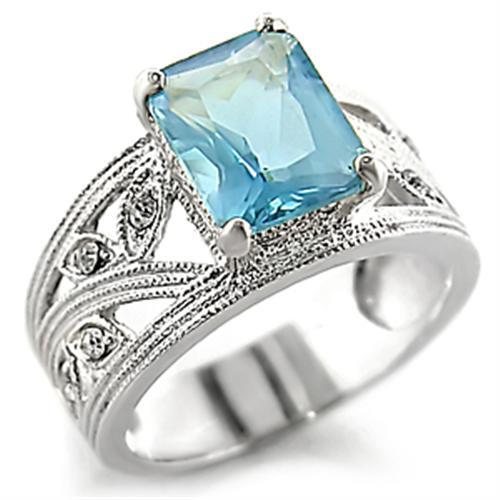 32835 - High-Polished 925 Sterling Silver Ring with Synthetic Spinel in Sea Blue - Joyeria Lady