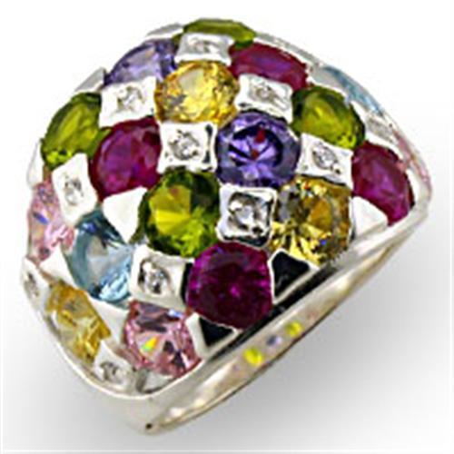 32906 - High-Polished 925 Sterling Silver Ring with AAA Grade CZ  in Multi Color - Joyeria Lady