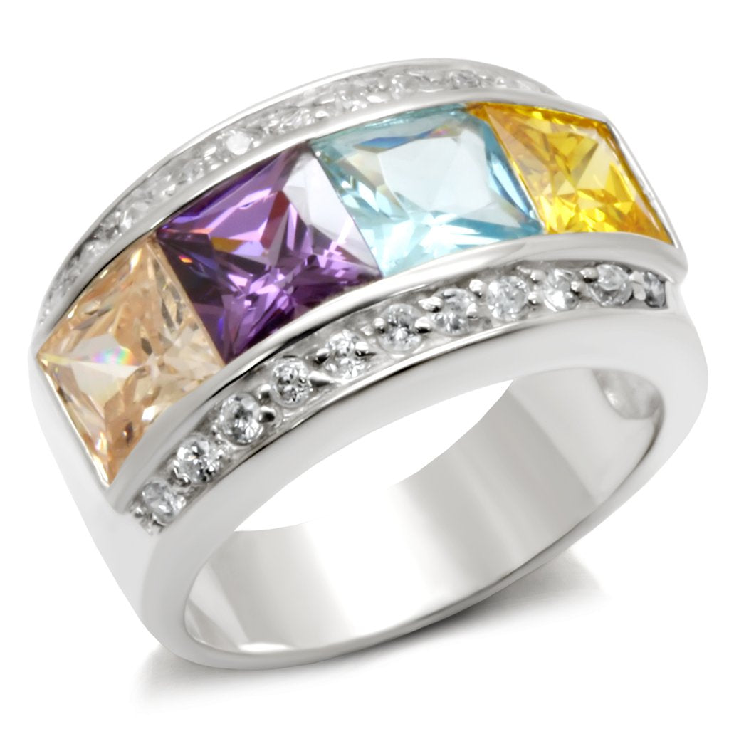 32919 - High-Polished 925 Sterling Silver Ring with AAA Grade CZ  in Multi Color - Joyeria Lady