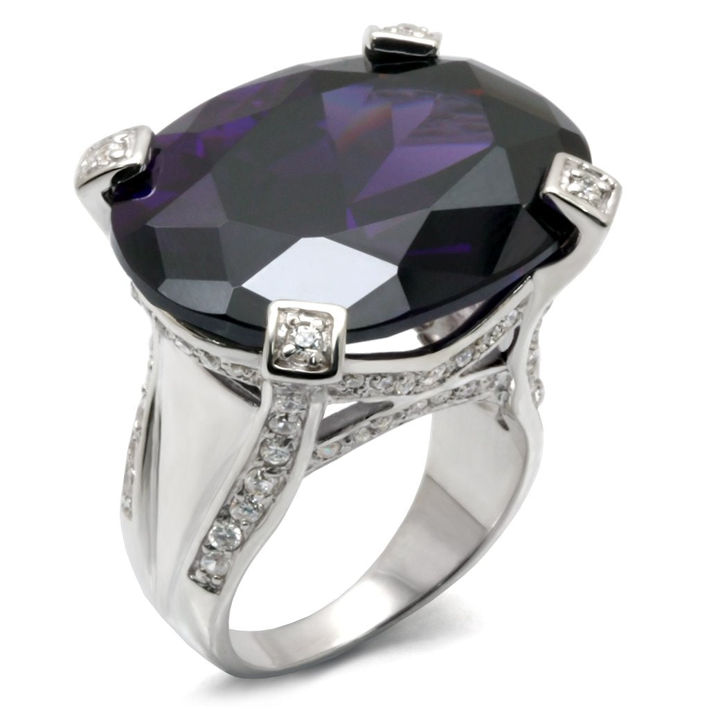 32926 - High-Polished 925 Sterling Silver Ring with AAA Grade CZ  in Amethyst - Joyeria Lady
