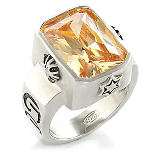32931 - High-Polished 925 Sterling Silver Ring with AAA Grade CZ  in Champagne - Joyeria Lady