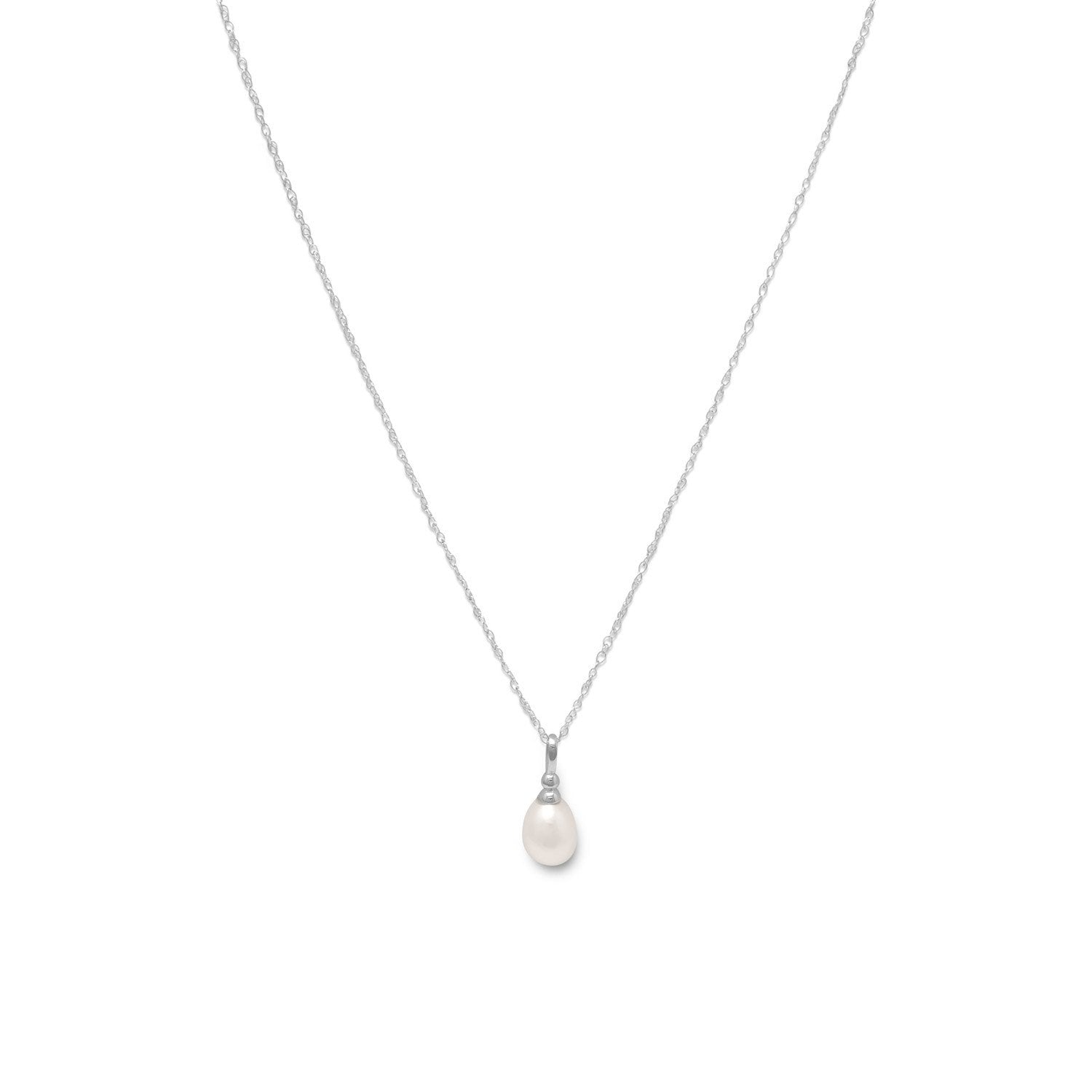 18" Rhodium Plated Cultured Freshwater Pearl Drop Necklace - Joyeria Lady