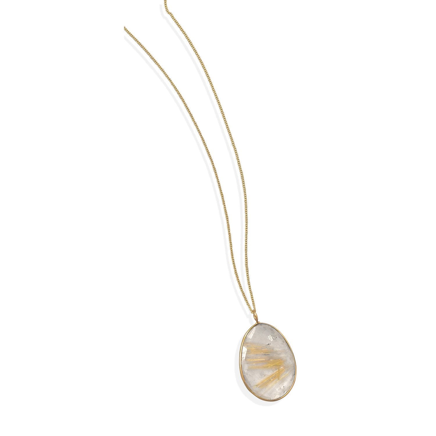 16"+1"+1" Extension 14 Karat Gold Plated and Rutilated Quartz Necklace - Joyeria Lady
