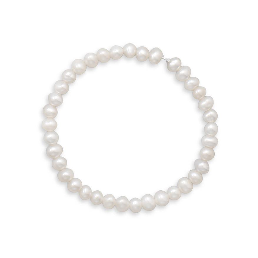 5.5" White Cultured Freshwater Pearl Stretch Bracelet - Joyeria Lady