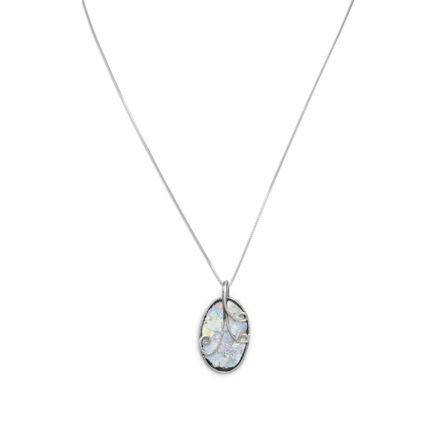 18" Oval Roman Glass with Wire Design Necklace - Joyeria Lady