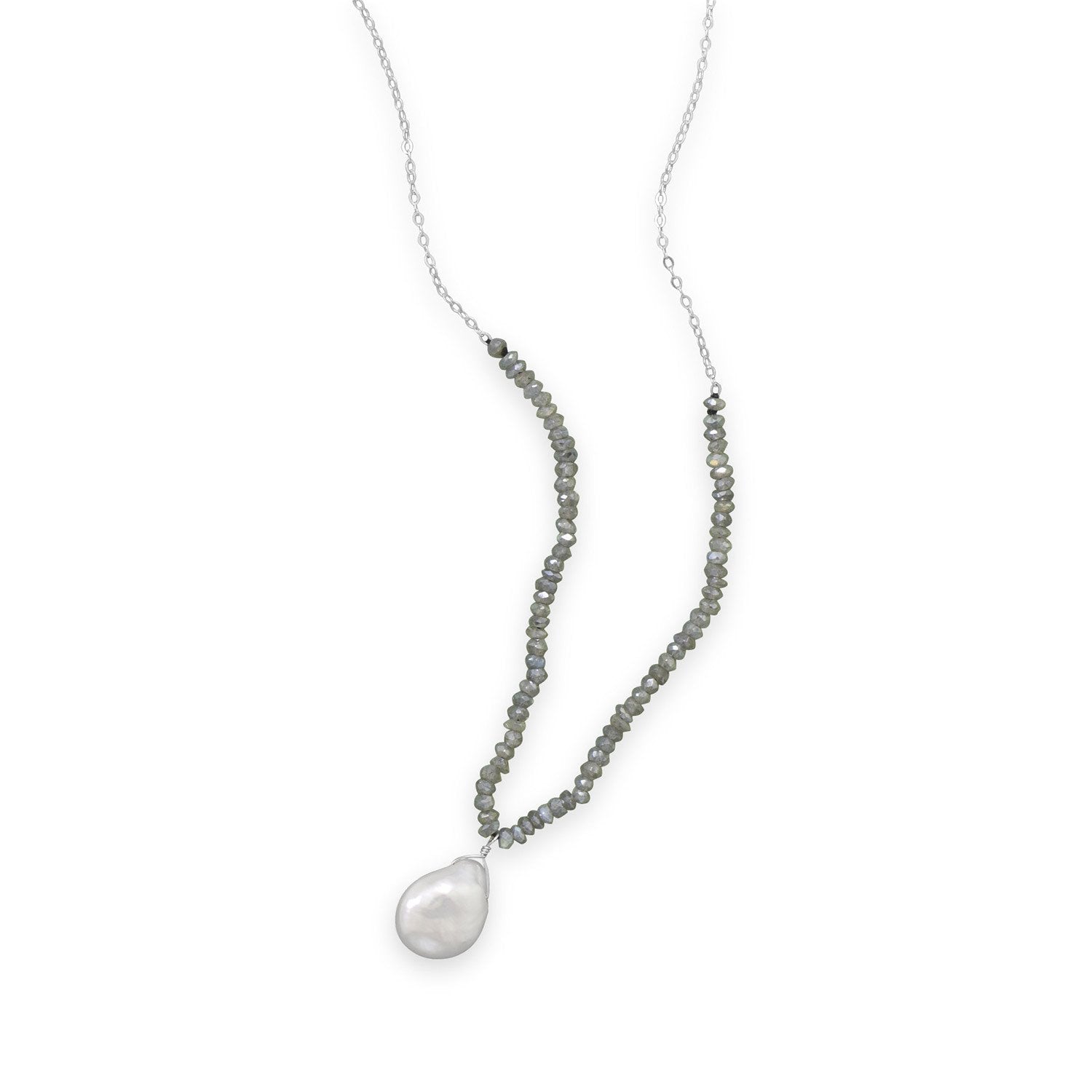 16"+2" Labradorite and Baroque Pearl Drop Necklace - Joyeria Lady