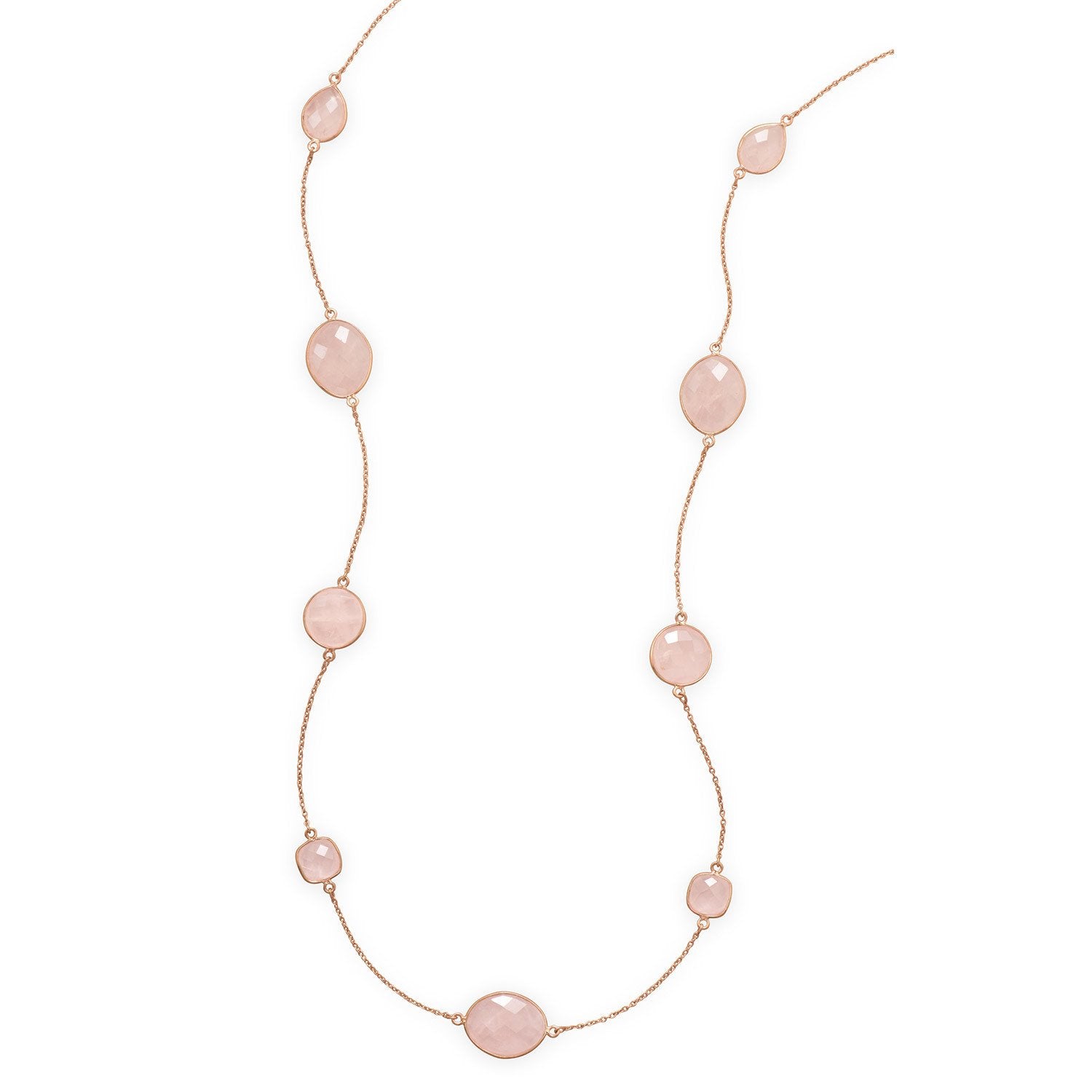 24" 14 Karat Rose Gold Plated Rose Quartz Necklace - Joyeria Lady