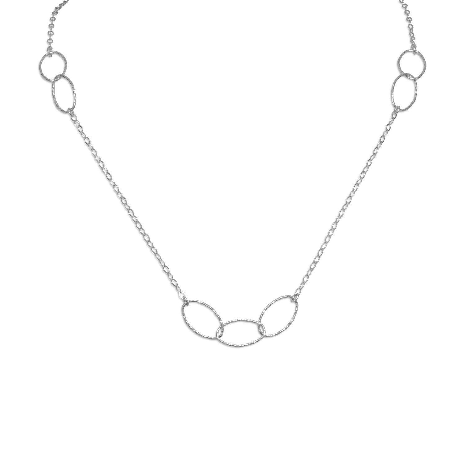 27.5" Rhodium Plated Multisize Oval Link Necklace - Joyeria Lady