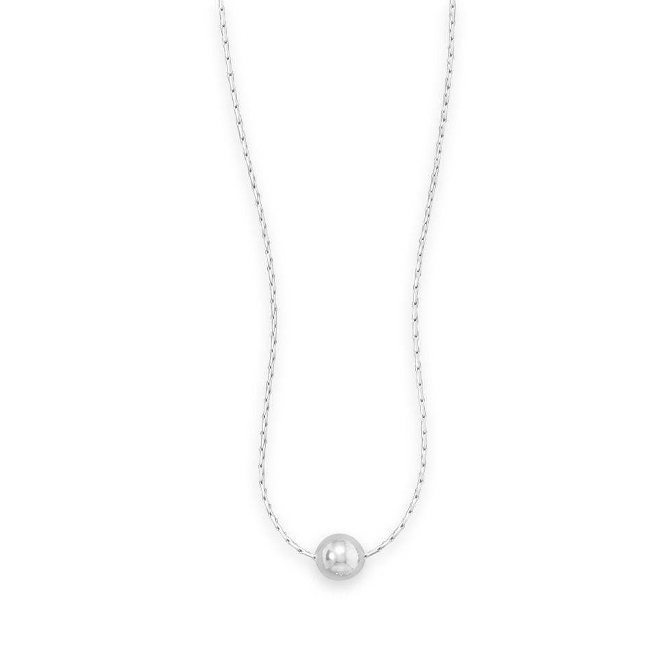 16" Rhodium Plated Necklace with Polished Bead - Joyeria Lady