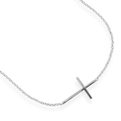 7" + 1" Rhodium Plated Polished Sideways Cross Bracelet - Joyeria Lady