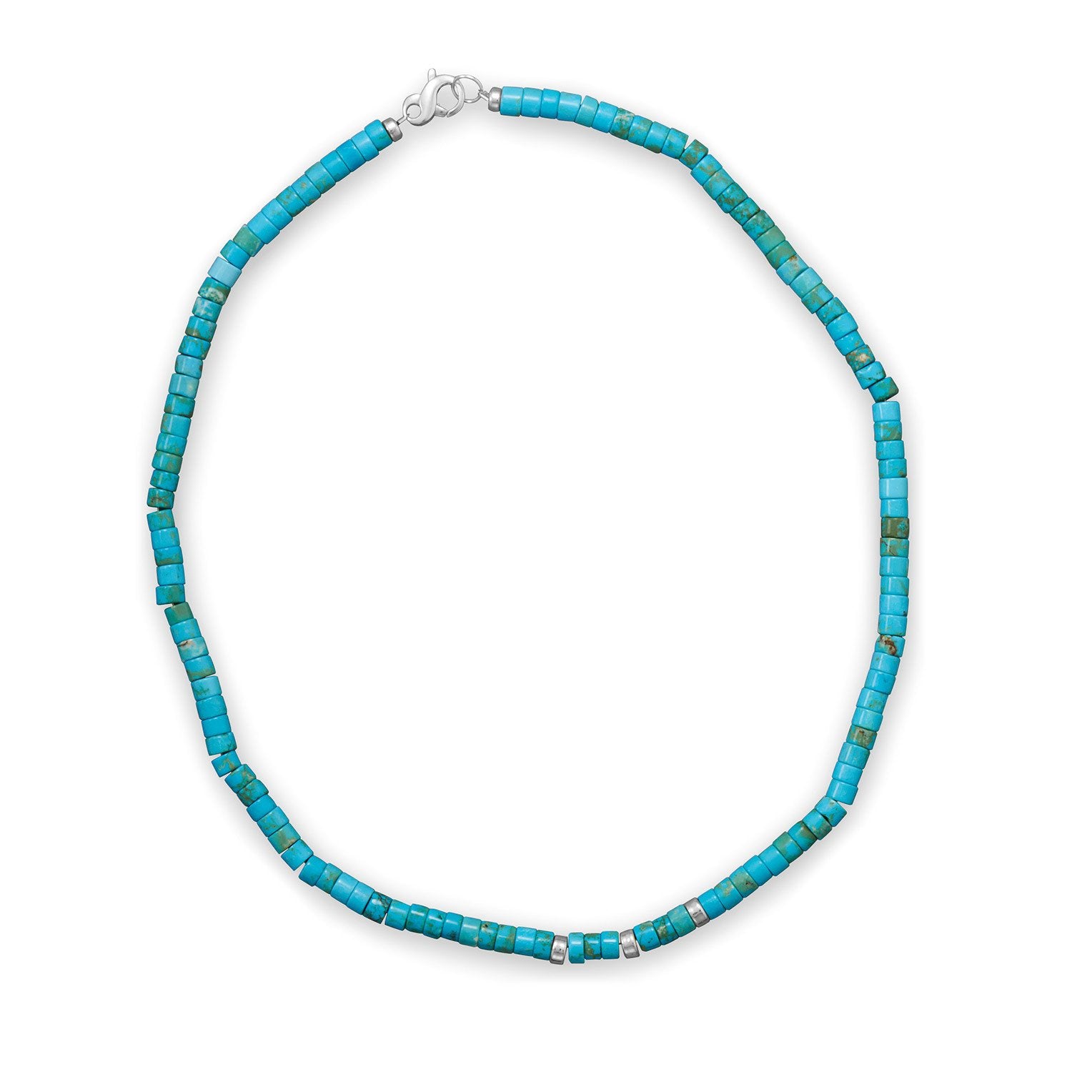 21" Reconstituted Turquoise Heshi Bead Necklace - Joyeria Lady