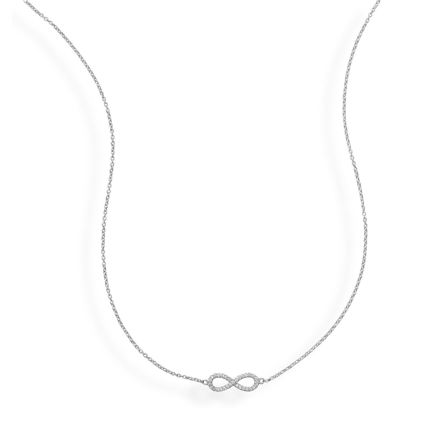 16" + 2" Rhodium Plated CZ Infinity Necklace - Joyeria Lady