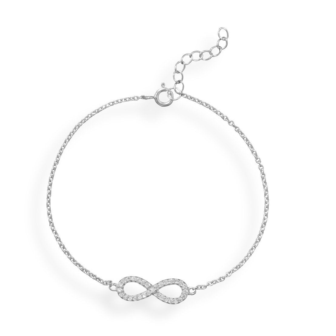 7" + 1" Rhodium Plated CZ Infinity Bracelet - Joyeria Lady