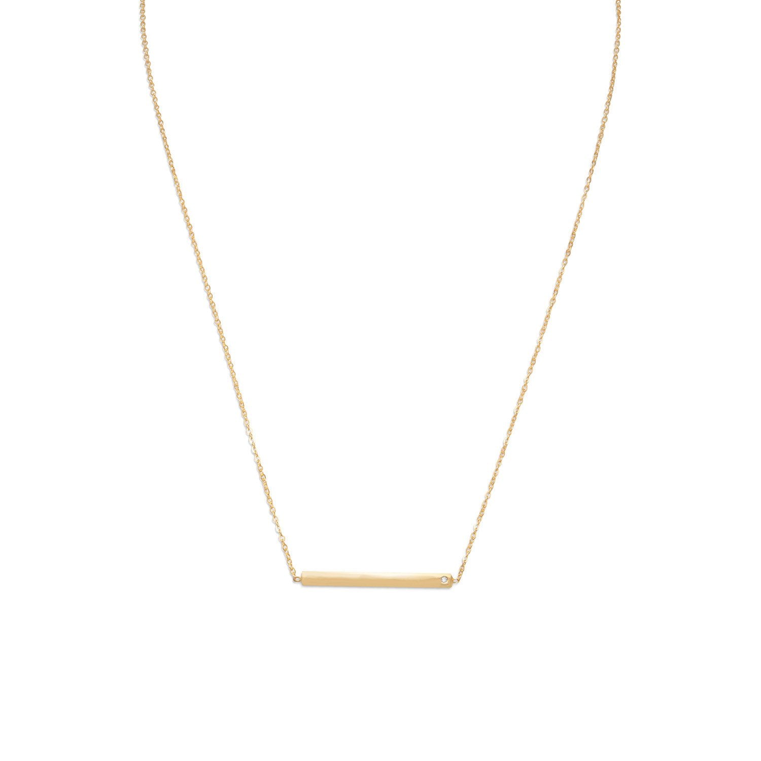 18" 14 Karat Gold Plated Bar Necklace with CZ - Joyeria Lady
