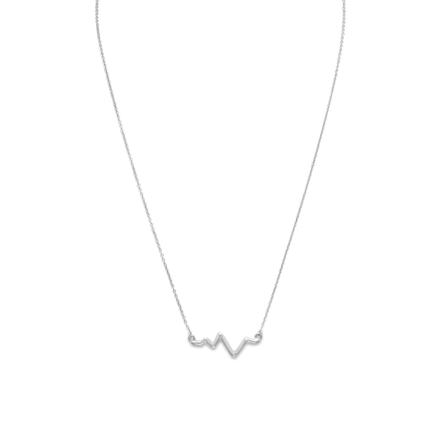 18" Rhodium Plated Heartbeat Necklace - Joyeria Lady