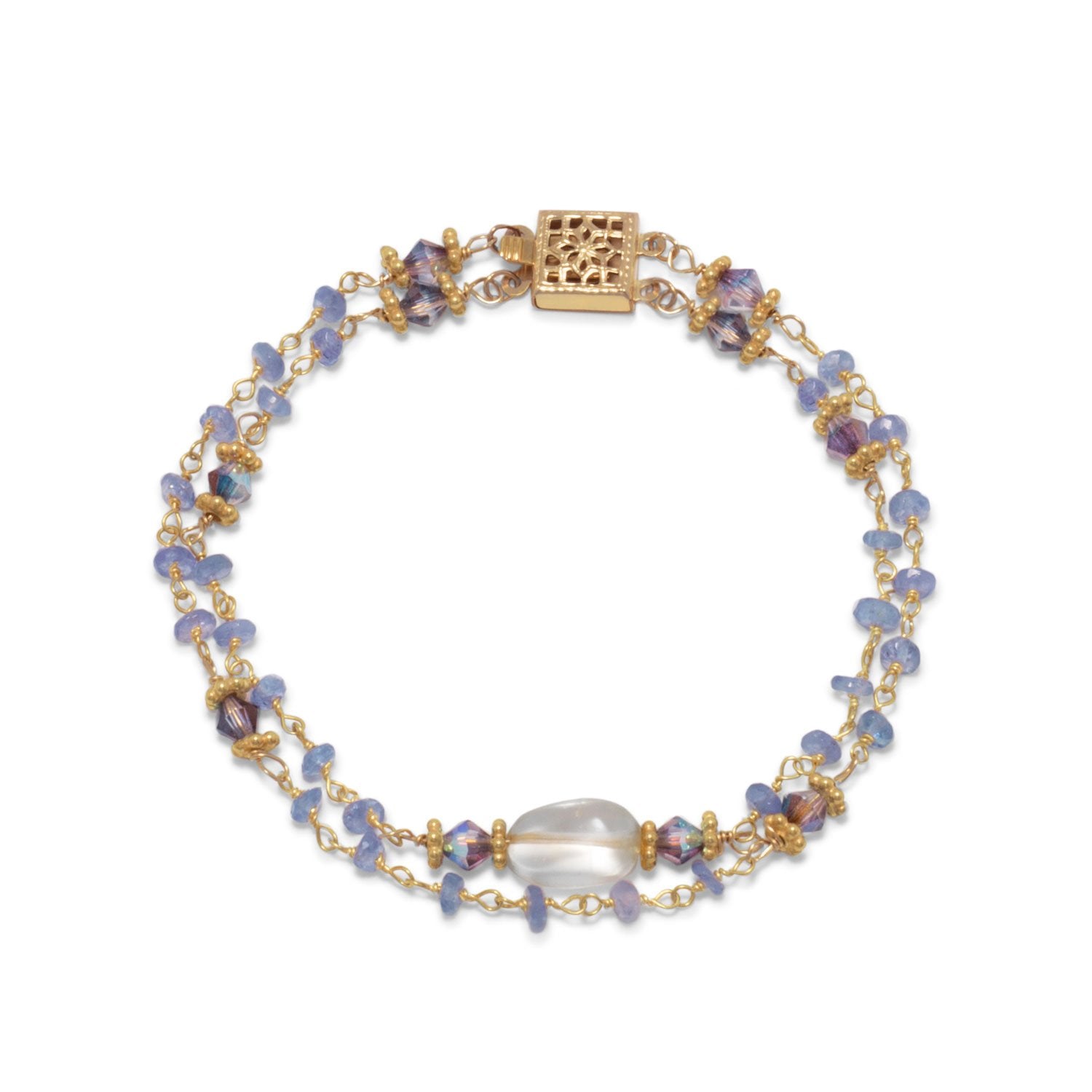 14 Karat Gold Plated Double Strand Tanzanite and Citrine Bracelet - Joyeria Lady