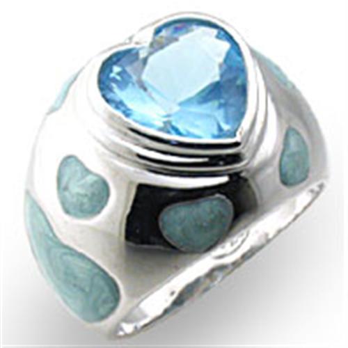 33923 - High-Polished 925 Sterling Silver Ring with Synthetic Spinel in Sea Blue - Joyeria Lady