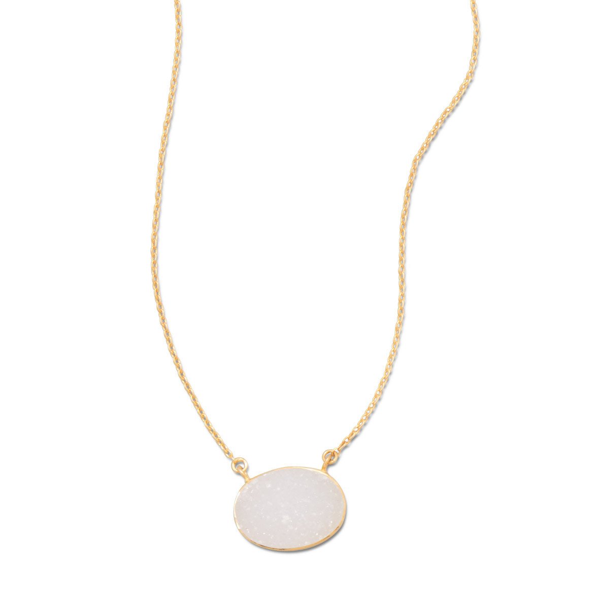 16" + 2" 14 Karat Gold Plated White Druzy Necklace - Joyeria Lady