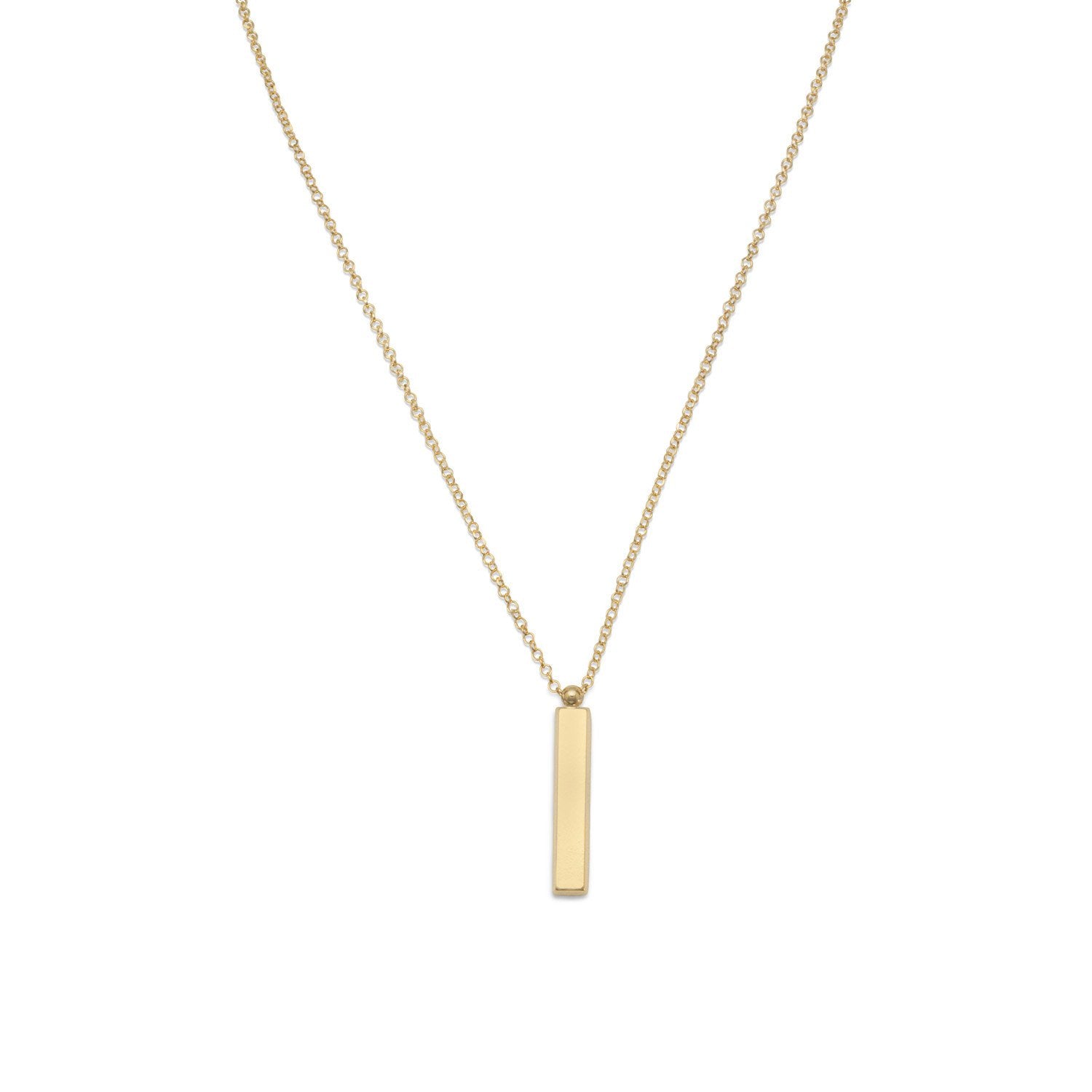 18" 14 Karat Gold Plated Drop Bar Necklace - Joyeria Lady