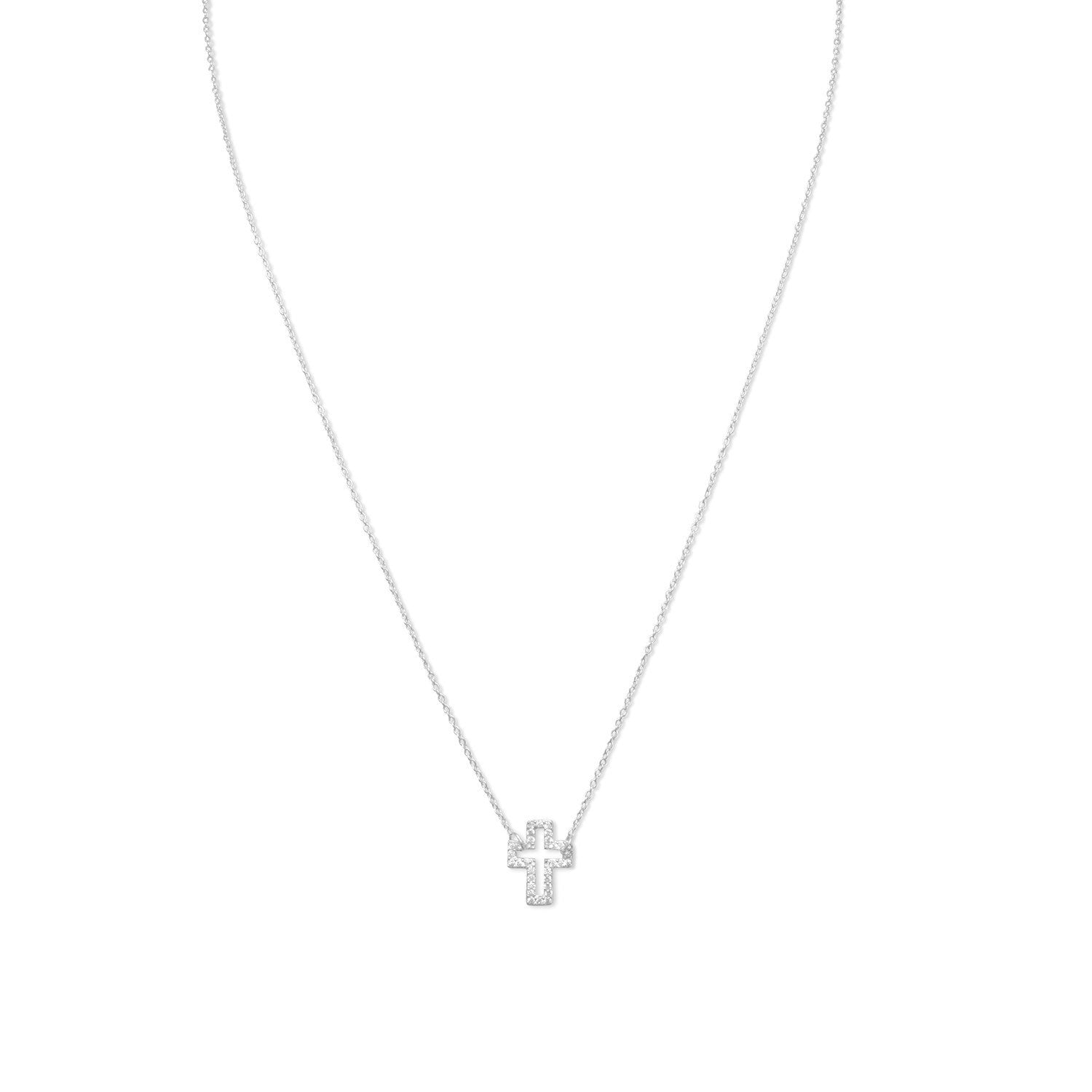 Delicate Sideways Cross Necklace with CZs - Joyeria Lady