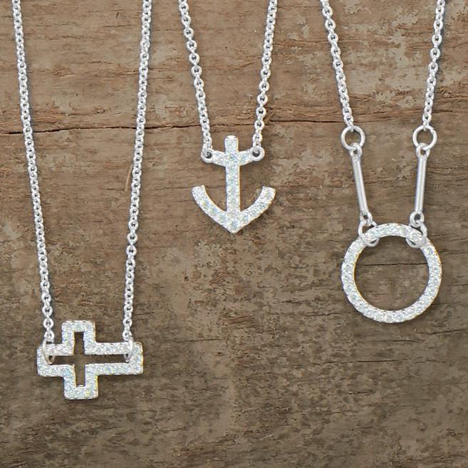 Delicate Sideways Cross Necklace with CZs - Joyeria Lady
