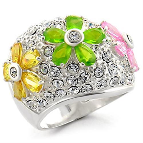 34015 - High-Polished 925 Sterling Silver Ring with AAA Grade CZ  in Multi Color - Joyeria Lady