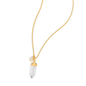 14 Karat Gold Plated Spike Pencil Cut Clear Quartz Necklace - Joyeria Lady
