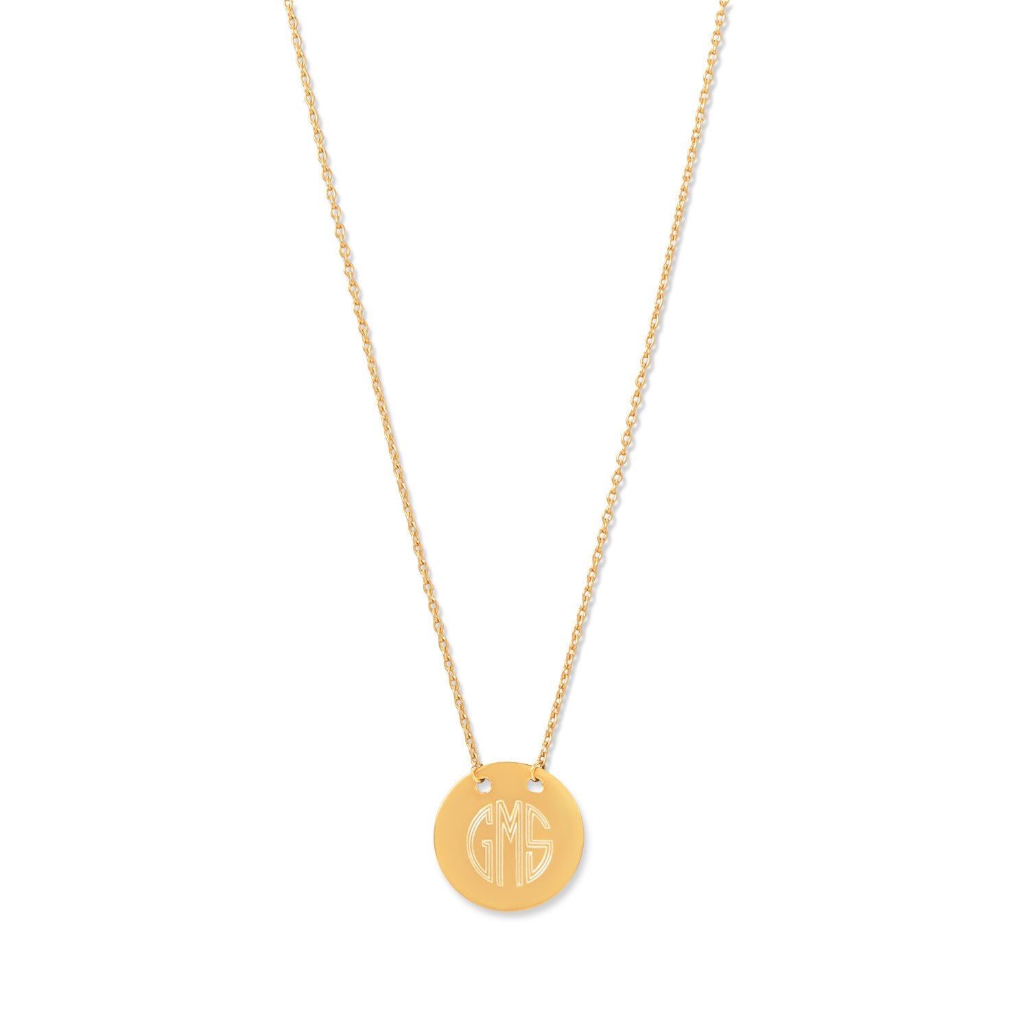 14 Karat Gold Plated Polished Round Engravable Disk Necklace - Joyeria Lady