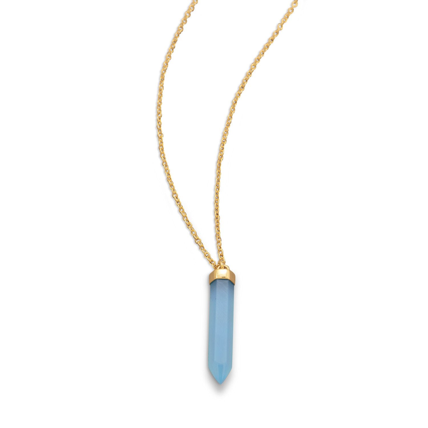14 Karat Gold Plated Spike Pencil Cut Blue Chalcedony Necklace - Joyeria Lady
