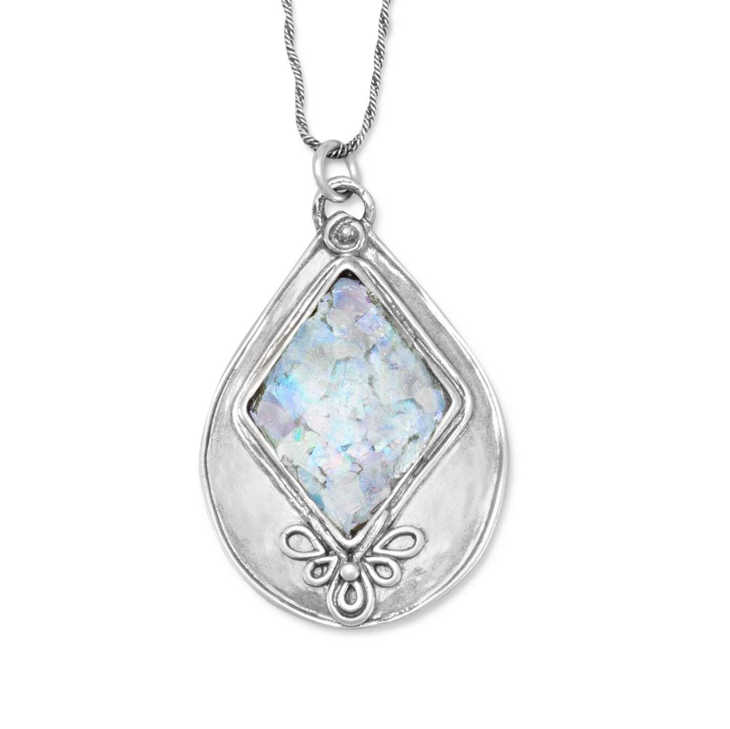 Textured Pear Ancient Roman Glass Necklace - Joyeria Lady