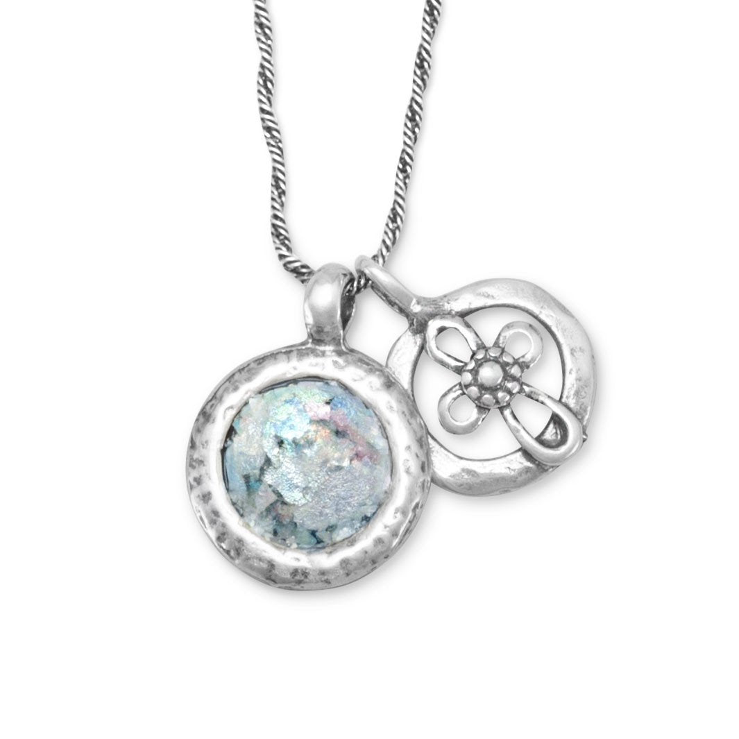 Roman Glass and Cut Out Cross Charm Necklace - Joyeria Lady