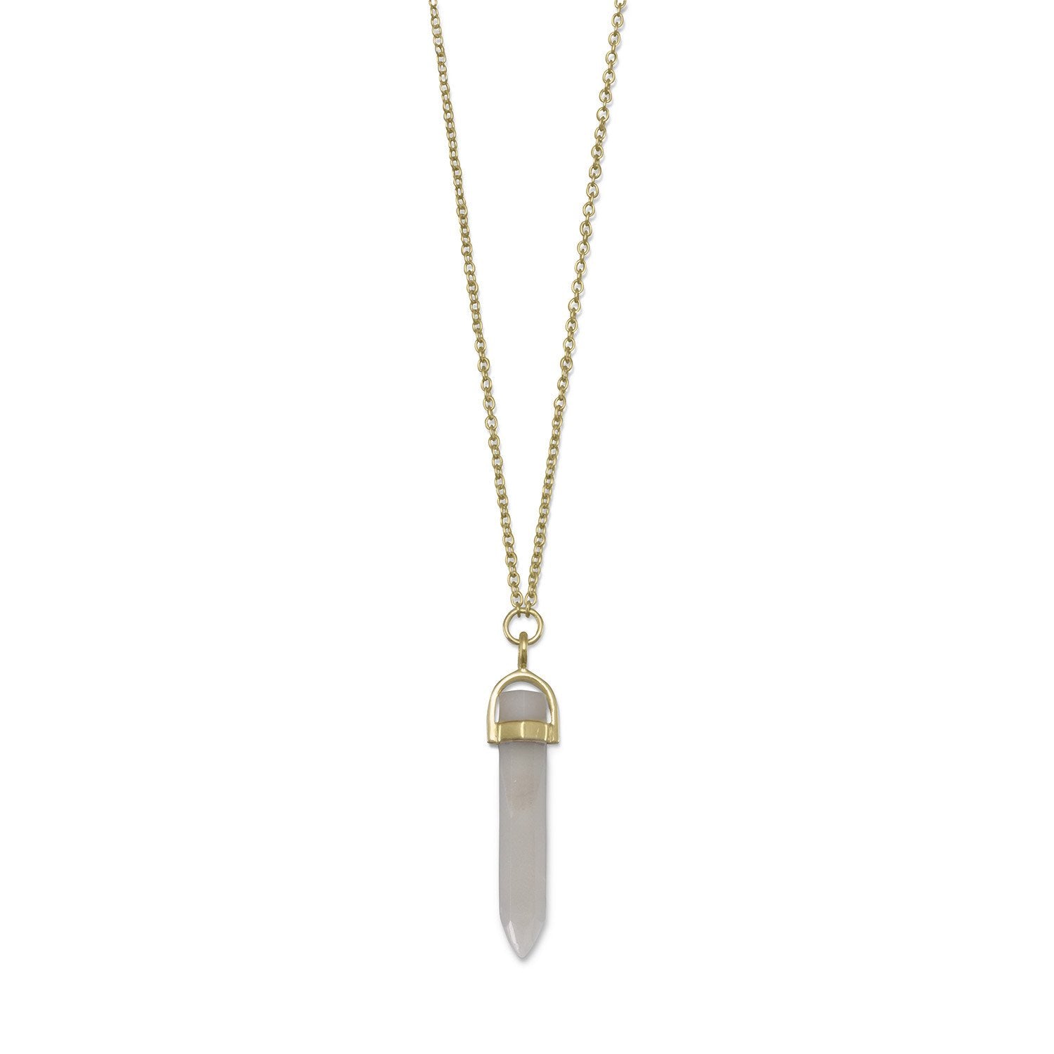 14 Karat Gold Plated Spike Pencil Cut Gray Moonstone Necklace - Joyeria Lady