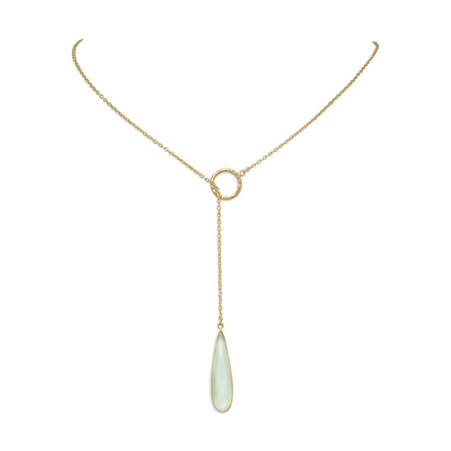 14 Karat Gold Plated Lariat Necklace with Chalcedony Drop - Joyeria Lady