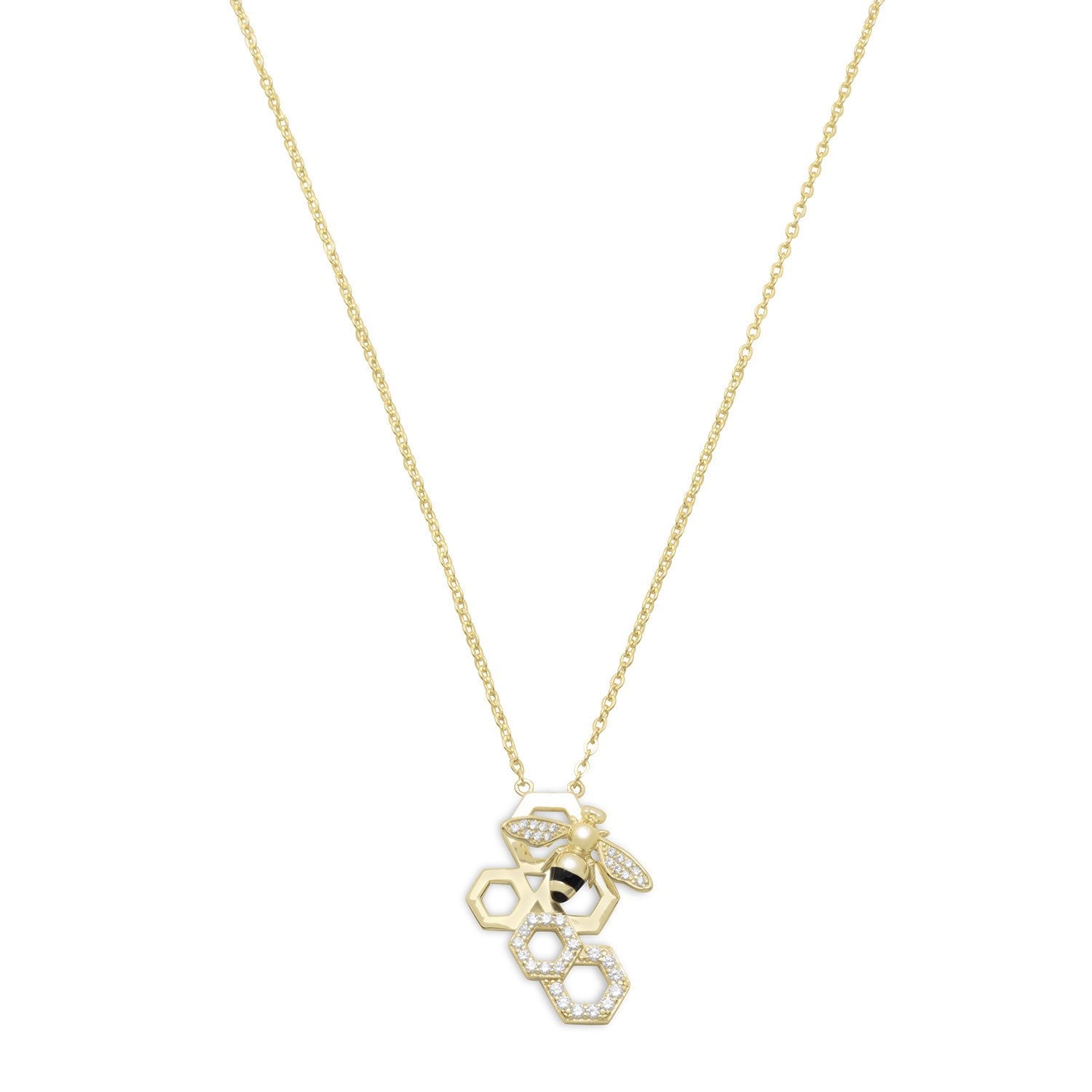 "BEE Mine!" 14 Karat Gold Plated and Signity CZ Bee Necklace - Joyeria Lady