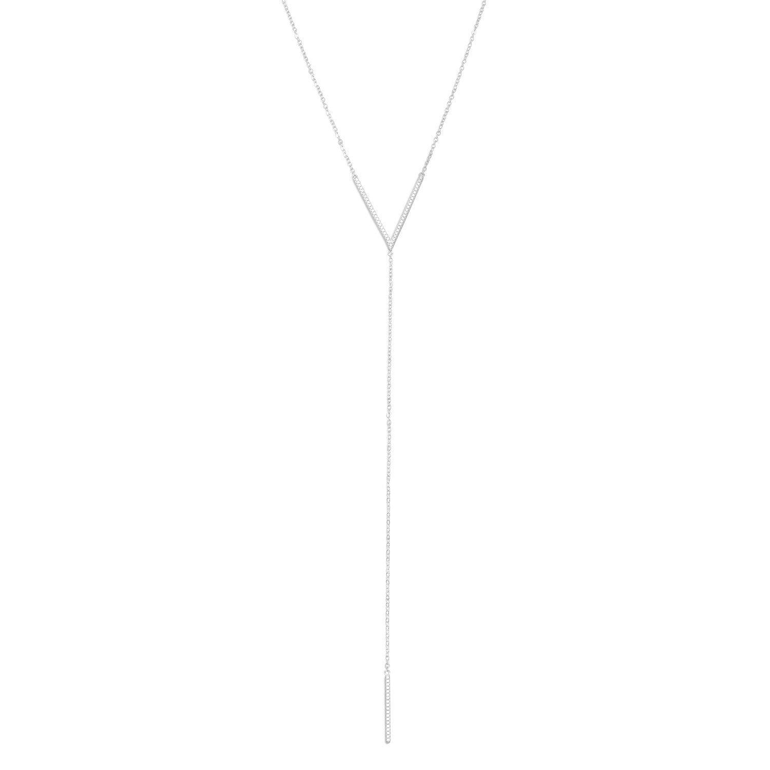 Rhodium Plated Signity CZ "V" Drop Necklace - Joyeria Lady