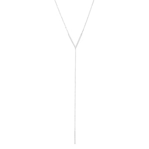 Rhodium Plated Signity CZ "V" Drop Necklace - Joyeria Lady