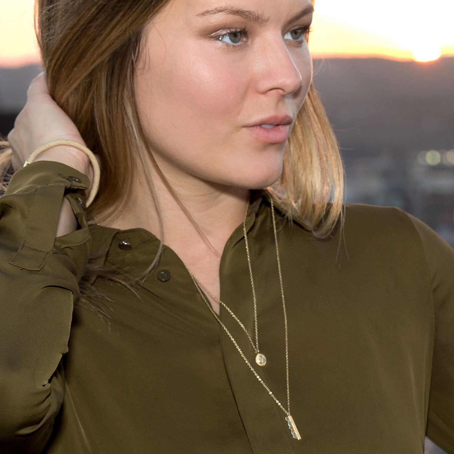 14 Karat Gold Plated Double Strand Polki Diamond Necklace - Joyeria Lady