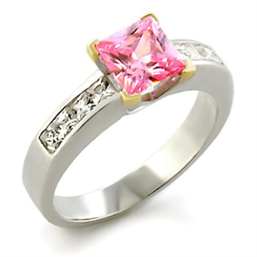 34104 - Reverse Two-Tone 925 Sterling Silver Ring with AAA Grade CZ  in Rose - Joyeria Lady