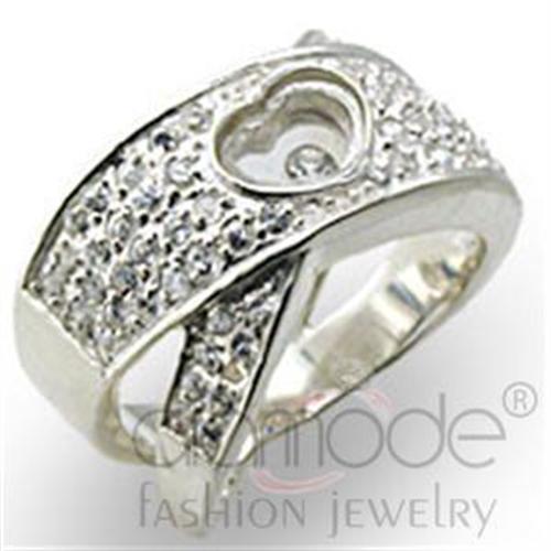 34114 - High-Polished 925 Sterling Silver Ring with Top Grade Crystal  in Clear - Joyeria Lady