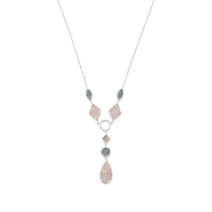 Sterling Silver Aquamarine and Rose Quartz Drop Necklace - Joyeria Lady