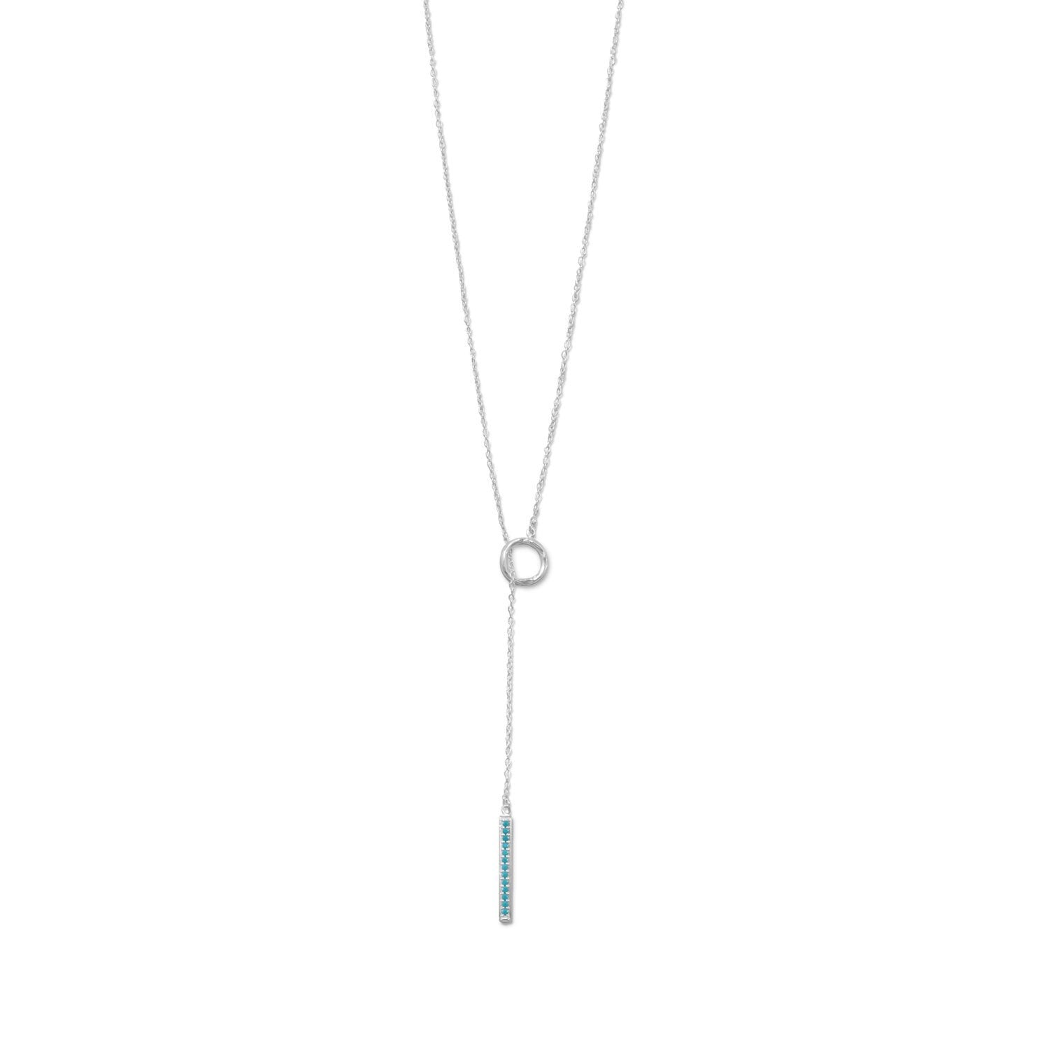 Rhodium Plated Nano Turquoise CZ Drop Lariat Necklace - Joyeria Lady