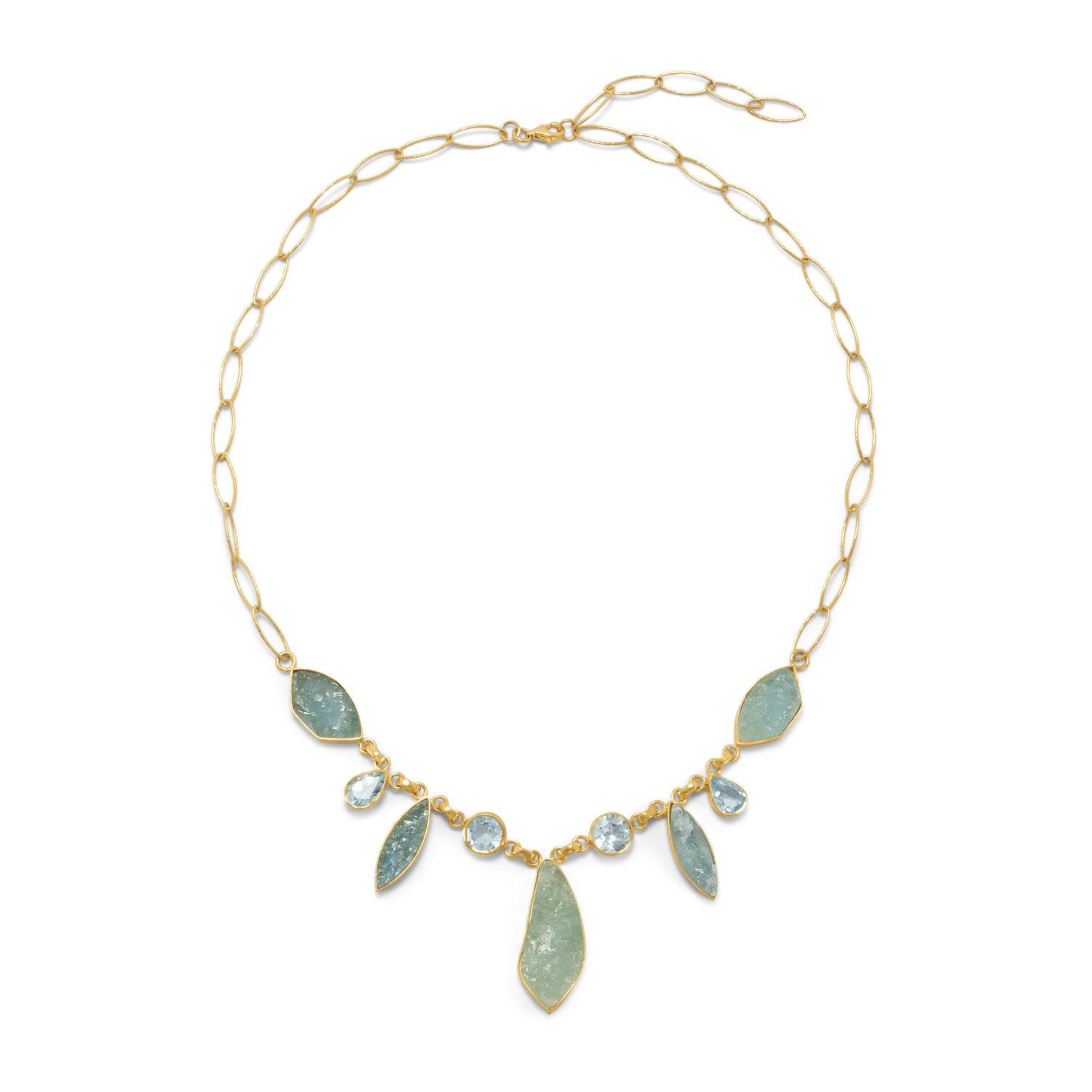 14 Karat Gold Plated Aquamarine and Blue Topaz Necklace - Joyeria Lady
