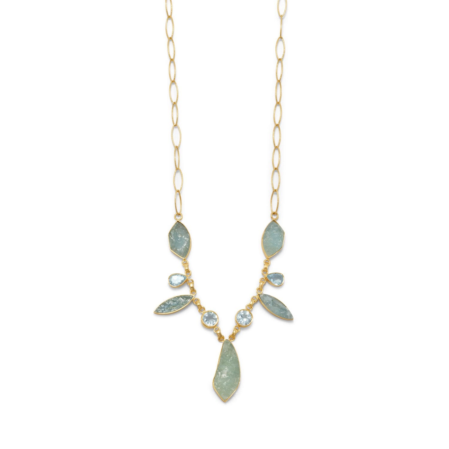 14 Karat Gold Plated Aquamarine and Blue Topaz Necklace - Joyeria Lady